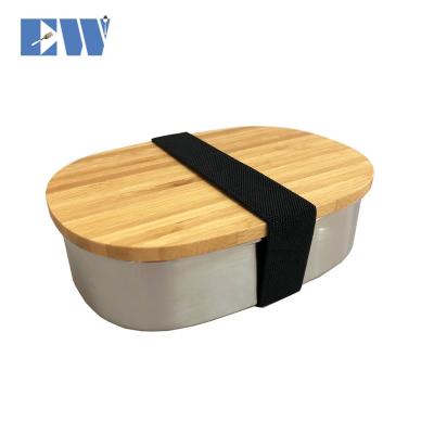 China Freshness Preservation 600ML Oval Stainless Steel Lunch Box With Bamboo Lid for sale