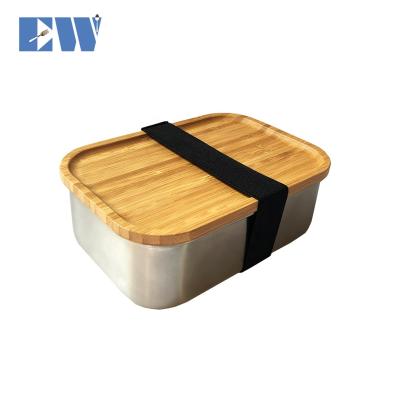 China Freshness Preservation 800ML Rectangle Stainless Steel Food Bowl With Bamboo Lid for sale