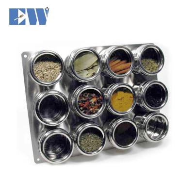 China Sustainable Strength 12-Piece Magnetic Spice Cans Wall Mounted , Custom Stainless Steel Storage Jars With Rack for sale