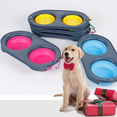 China Sustainable Ikitchen Amazon Folding Dog Water Bowl Outside Double Collapsible Pet Driver Bowl Dog Bowl For Travel for sale