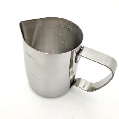 China Ikitchen Stocked 18/8 Measuring Cup Coffee Pitcher Latte Milk Cup 350ml 500ml 900M Stainless Steel Coffee Milk Frothing Jug for sale