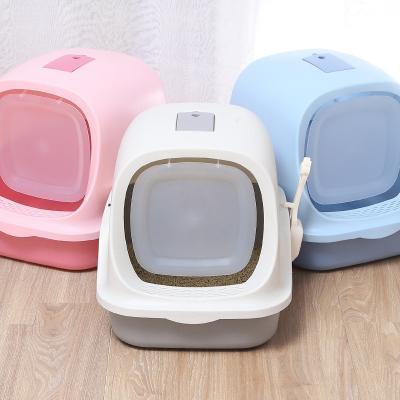 China Ikitchen Amazon Sustainable Pet Supplies 2021 New Smaller Plastic Cat Toilet Box Flip Lid Fully Enclosed Cat Self Cleaning Box Pet Litter for sale