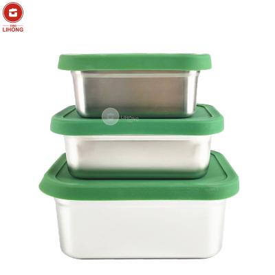 China Freshness Preservation Food Grade 304 Stainless Steel Food Storage Container Kids Lunch Box Kimchi Box Silicone Stackable Airtight Bowl for sale