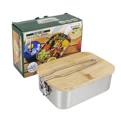 China Wholesale Kids Tiffin Viable Bento Lunch Box With Handle Bamboo Freshness Preservation Stainless Steel Lunch Box IKITCHEN for sale