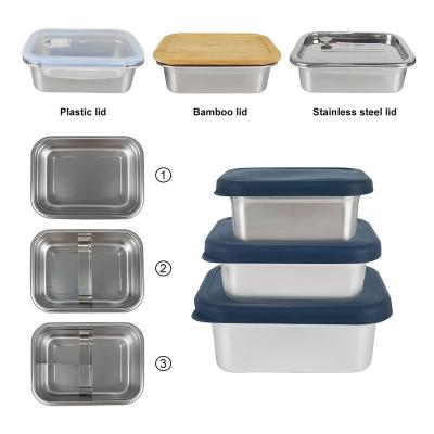 China IKITCHEN Freshness Preservation Stainless Steel Kids Food Storage Container With Silicone Airtight Lids Metal Leakproof Lunch Box for sale