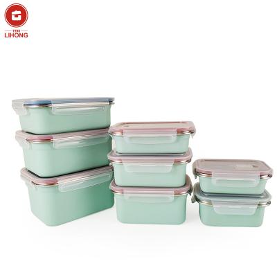 China IKITCHEN 2000ml Bento Box Food Storage Container Lid Metal 304 Stainless Steel Plastic Lunch Box Freshness For Kids Adults for sale