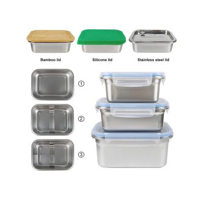 China Freshness Preservation New Arrival 304 Stainless Steel Food Container Kids Bento Plastic Lid Eco Friendly Metal Food Box for sale