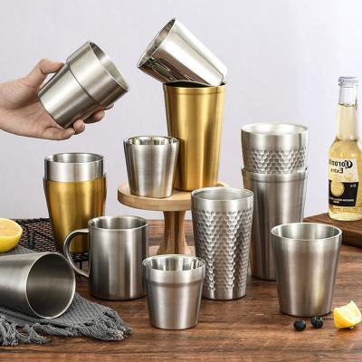 China IKITCHEN 2022 New Stored Gold Double Wall Vacuum Beer Tea Cup Coffee Tumbler 304 Stainless Steel Printing Reusable Mug for sale