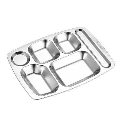 China IKITCHEN Viable Amazon Hot Selling Food Grade Stainless Steel 5/6 Compartment School Lunch Tray Dinner Dish Fast Food Serving Tray for sale