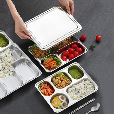 China IKITCHEN Sale Mess steel201/304 lunch container dish snacks fast food tray viable hot stainless dinner divided compartment dishes for sale