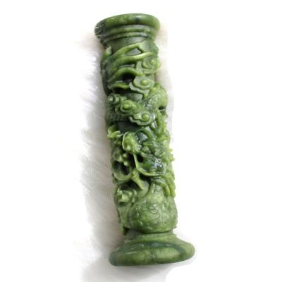 China Europe Hand Carved Jade Crystal Cloud Dragon Pattern Natural Green Fengshui Carving For Candle Holder for sale