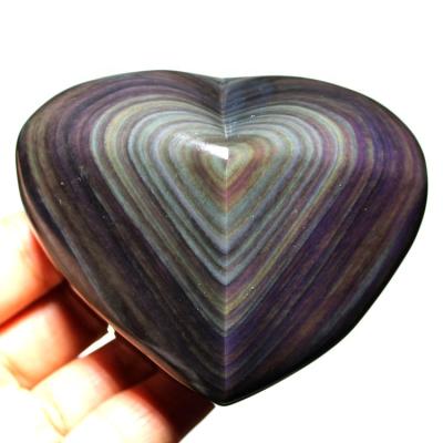 China Europe Hand Carved Natural Rainbow Obsidian Showy Black Quartz Crystal Heart for sale