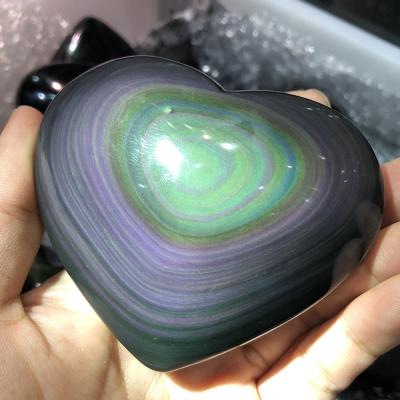 China Europe Factory Price Hand Carved Rainbow Heart Shaped Natural Obsidian Crystal Stone for sale