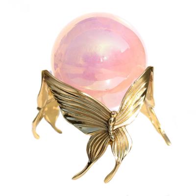 China Brass Crystal Sphere Metal Holder Crystal Ball Display Stand Butterfly Sphere Holder Customize Size for sale