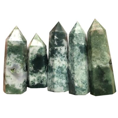 China Europe Hand Carved Natural Agate Crystal Moss Points Agate Tower Green Moss for sale