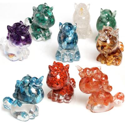 China Home of Europe ornaments resin with Crystal Tumbled Healing Stones Gravel multi natural Chips Baby Unicorn for sale