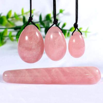 China Europe Wholesale Price Natural Rose Quartz Crystal Vaginal Yoni Egg and Wand Set for Women Kegel Exercise for sale