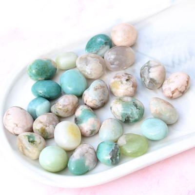 China Wholesale High Quality Green Tumbled Flower Agate Gravel Europe Sakura Agate Tumbled Stone Natural for sale