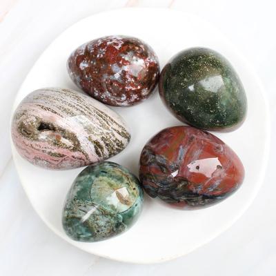 China Europe Wholesale Price Natural Ocean Jasper Egg Healing Crystal Shaped Carving Stones for sale