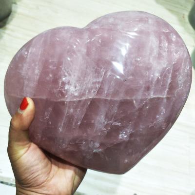 China Europe Hand Carved Big Natural Rose Quartz Crystal Love Heart Palm Size For Healing for sale