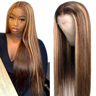 China Color 30 4x4 13x4 Swiss Brazilian P4 27 Virgin Human Hair Front Wigs Transparent Fast Shipping Silky Straight Lace Frontal Wig Long Wave Hair for sale