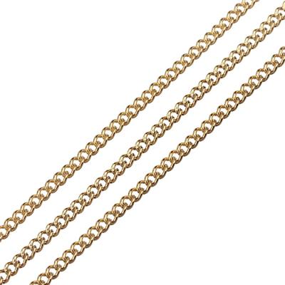 China Hot Selling Availlable 1.5/2/2.2MM Gold Plated Stainless Steel Chain For Handbag, Flattened Curb Chain Coil Sold By Roll for sale