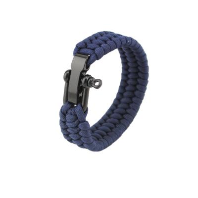 China Paracord Shackle Buckle Logo 100% Nylon Custom Hand & Metal Hand - 550 Woven ParaCord Survival Wristband With Adjustable Black Steel Shackle Lock for sale