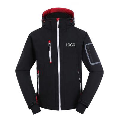 China Custom Logo Work Waterproof Outdoor Wear Uniform Soft Shell Waterproof Windproof Windbreaker Mens Fleece Striped Polyester Softshell Jacket for sale