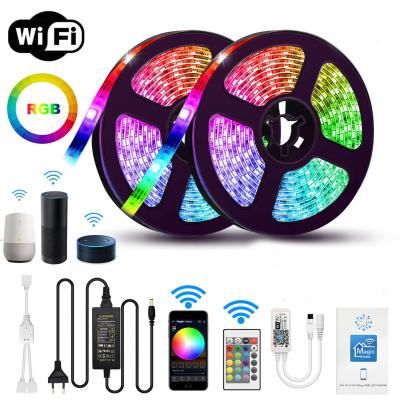 China Wholesale Smart Residential 12v WiFi 5050 SMD Flexible 5M 10m RGB Waterproof Led Strip Lights For Home Kitchen Bed Room for sale