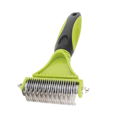 China Stored Dog Comb Double Sided Blades Fur Trimmer Brush Pet Grooming Tool Hair Removal Dematting Comb for sale