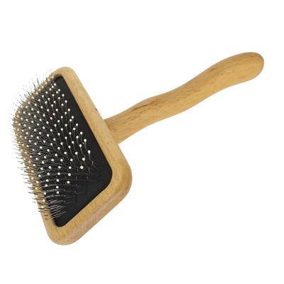 China Stocked Pro Quality Self Cleaning Dog Slicker Mold Long Bristle Wooden Brush Pet Slicker Brush For Dog Cat Grooming for sale