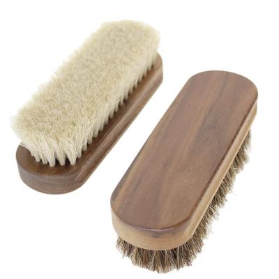 China High Quality Custom Wooden Shoe Brush Durable Multi-Function Horsehair Brush Shoe Care Cleaning Polishing Brush for sale