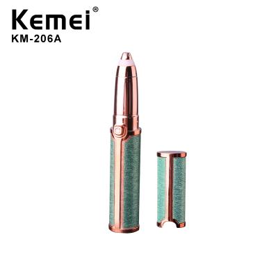 China Kemei Km-206a Gold Plated Tasty Rechargeable Movable Small Design With Electric Lamp Eyebrow Trimmer For Women for sale