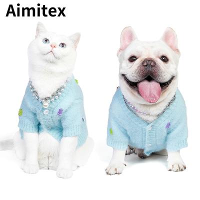 China Aimitex Wholesale Flower Knitted Dog Pet Sweater Dog Winter Jacket Stocked Pet Clothes Clothes For Dogs for sale