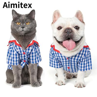 China Aimitex Designers Stocked Dog Clothes Pet Sailor Suit Blue Checked Shirt Dog Apparel Pet Clothes for sale