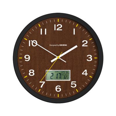 China Creative Customized Multifunctional 12 Inch LCD Display Day Date Week Temperature Movement Metal Silent Wall Clock For Bedroom Decoration for sale