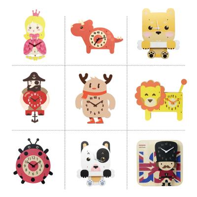 China Creative Pendulum Fancy Movement Style Cartoon Shape Lion Design Wooden Wall Clock For Kids Room Decoration for sale