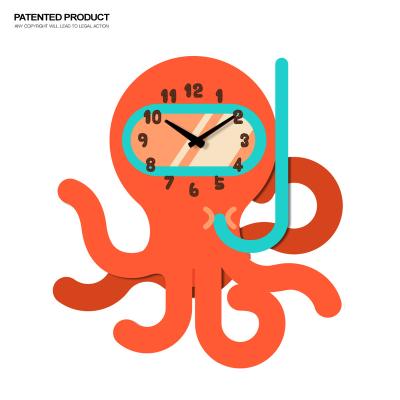 China Creative Shape Design Customized Factory Price Cartoon Octopus Wooden Wall Clock For Kids Room for sale