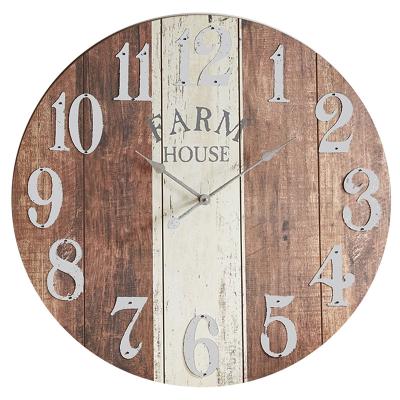 China 16 Inch MDF Decorative Vintage European Antique Retro Style Decorative Circular Wooden Wall Clock For Farmhouse Decoration for sale