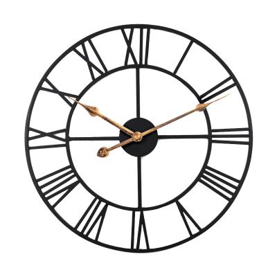 China Antique Skeleton Home Decor Roman Numerals Industrial Minimalism Style Decorative Metal Wall Clock Large for sale