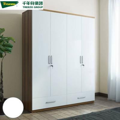 China PANEL High Quality Best Selling Swing Customized Home Furniture 4 Door Wooden MDF Fabric Wardrobe Cabinet Storage Cabinet For Bedroom for sale