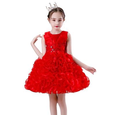 China Princess Girl Dance Performance Fluffy Costume Small Sleeve Bridesmaid Short Children's Skirt Host Wedding Party for sale