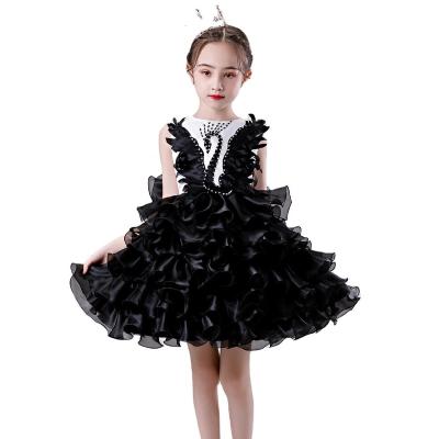 China Children's little host party of the princess dress black swan dress girl piano show sleeveless fluffy costume girl for sale