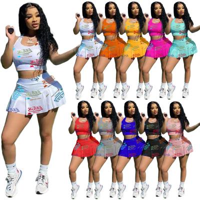 China 10 colors viable sexy letter slim fit vest pleated skirt for women tennis sportswear two-piece set for sale