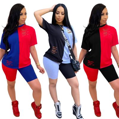 China Breathable New Arrival Color S-2XL Casual Double Pieces 2 Pieces Set Women Clothing Wholesale Two Pieces Biker Shorts Set For Ladies for sale