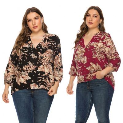 China Anti-pilling DF909029 autumn fashion best selling casual woman plus size floral printing loose boluse for sale