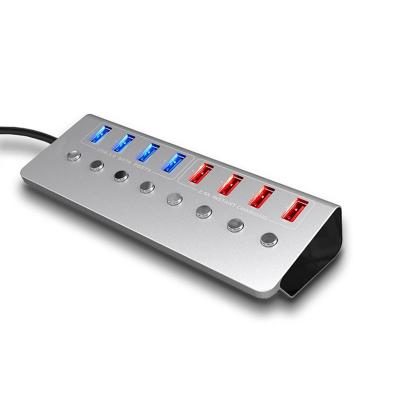 China Aluminum alloy+ABS 8 In 1 Usb C Hub Aluminum alloy USB 3.0 Hub 8 Port 12V 4A Power Adapter Multi USB Adapter Charger With Switch Hub for Macbook for sale