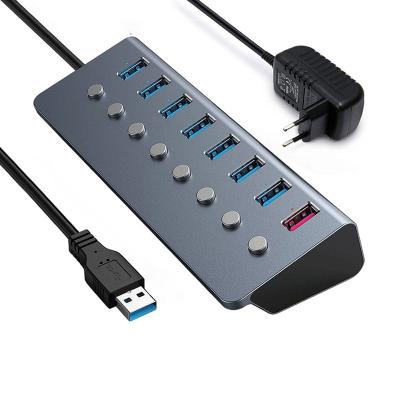 China Aluminum alloy+ABS 8 in 1 Usb 3.0 Hub With Power Switches Extended Usb Hub 3.0 Fast Charging Adapter Computer Aluminium Docking Station for sale