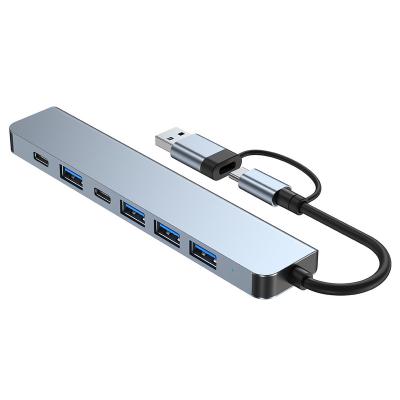 China Aluminum+ABS Factory Price 7 in 1 USB 3.0 and Type-C / USB-C to USB 2.0/3.0 HUB Adapter Android Card Reader for sale