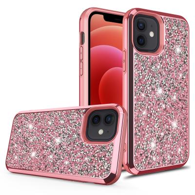 China Anti-fall glitter rhinestones electroplate phone back cover case for girls, faction phone case for max pro iPhone11 12 for sale